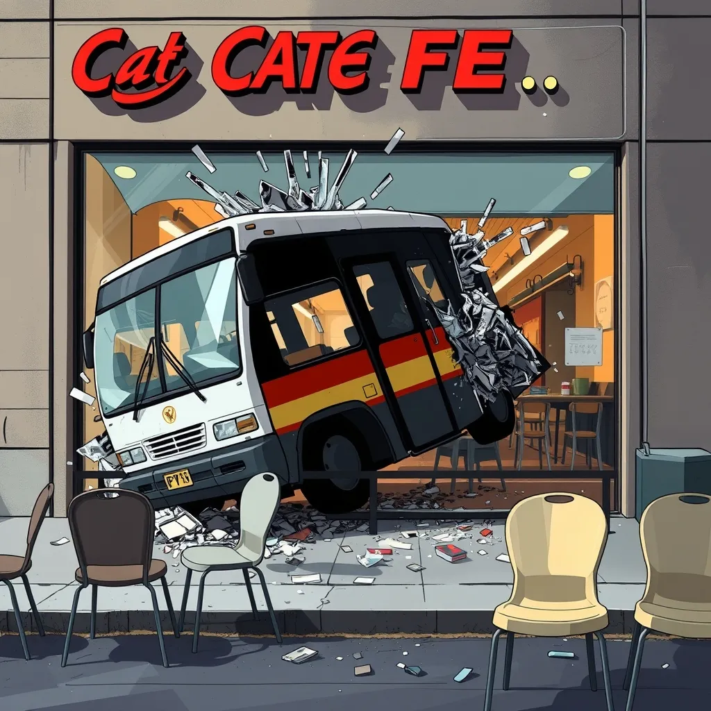 Minibüs kafenin içine daldı, son anda can pahasına kurtuldu